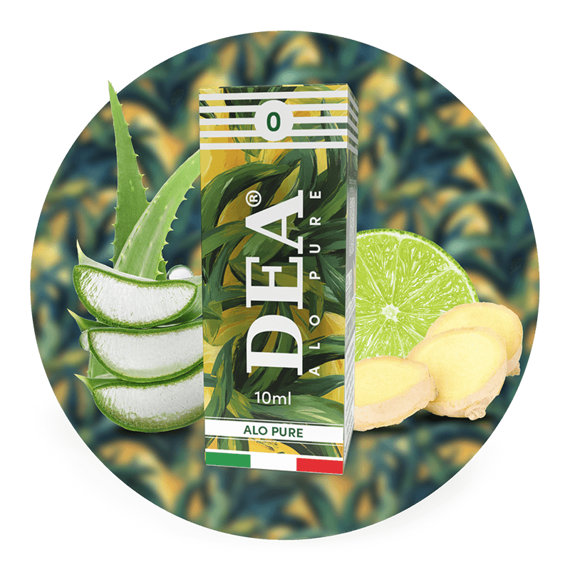 Alo Pure liquido pronto 10ml senza nicotina DEA Flavor con aloe, lime e zenzero - Confezione e ingredienti - Negozio sigarette elettroniche MoarSvapo Fabriano