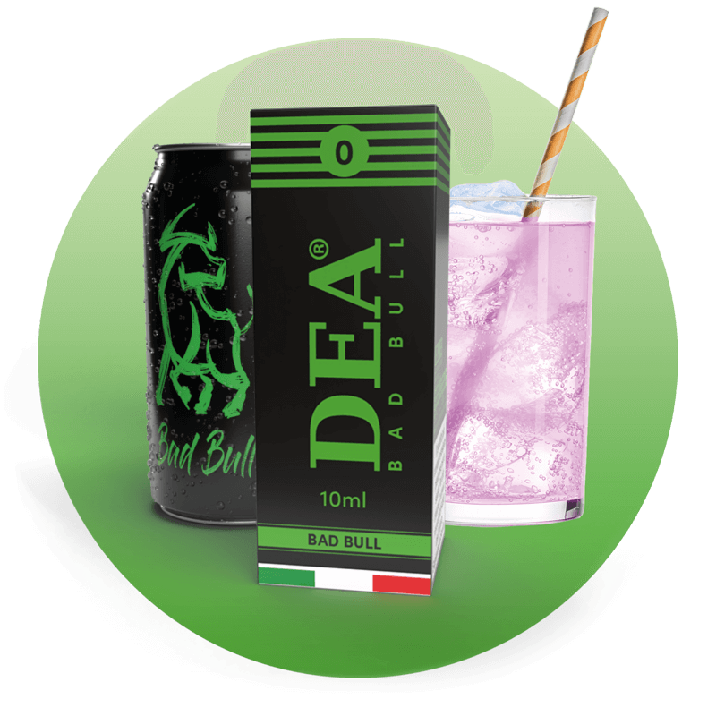 Bad Bull liquido pronto 10ml senza nicotina DEA Flavor con energy drink ghiacciato - Confezione e ingredienti - Negozio sigarette elettroniche MoarSvapo Fabriano
