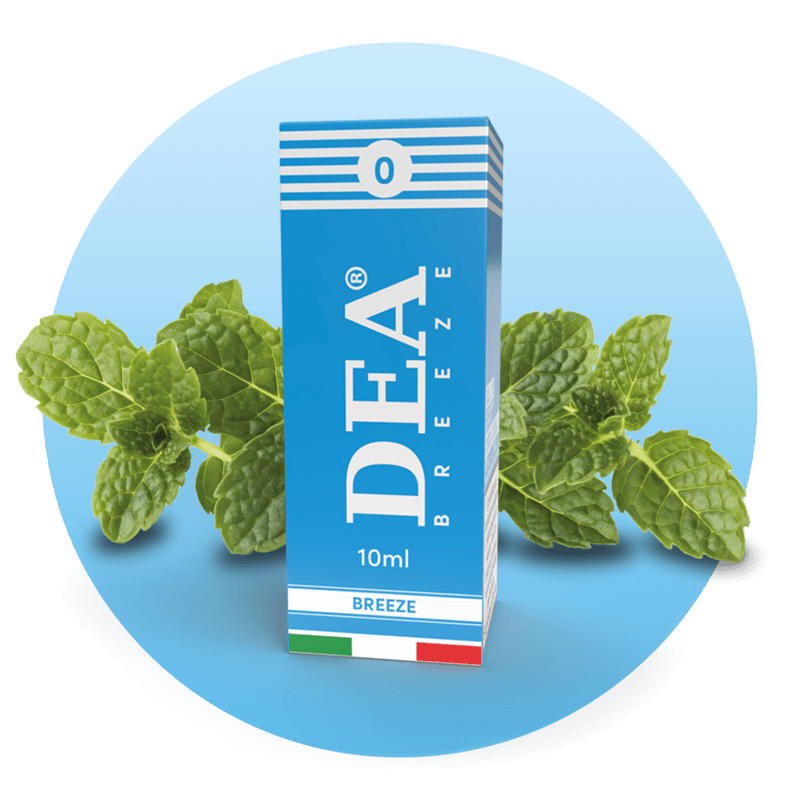 Breeze liquido pronto 10ml senza nicotina DEA Flavor con menta piperita - Confezione e ingredienti - Negozio sigarette elettroniche MoarSvapo Fabriano