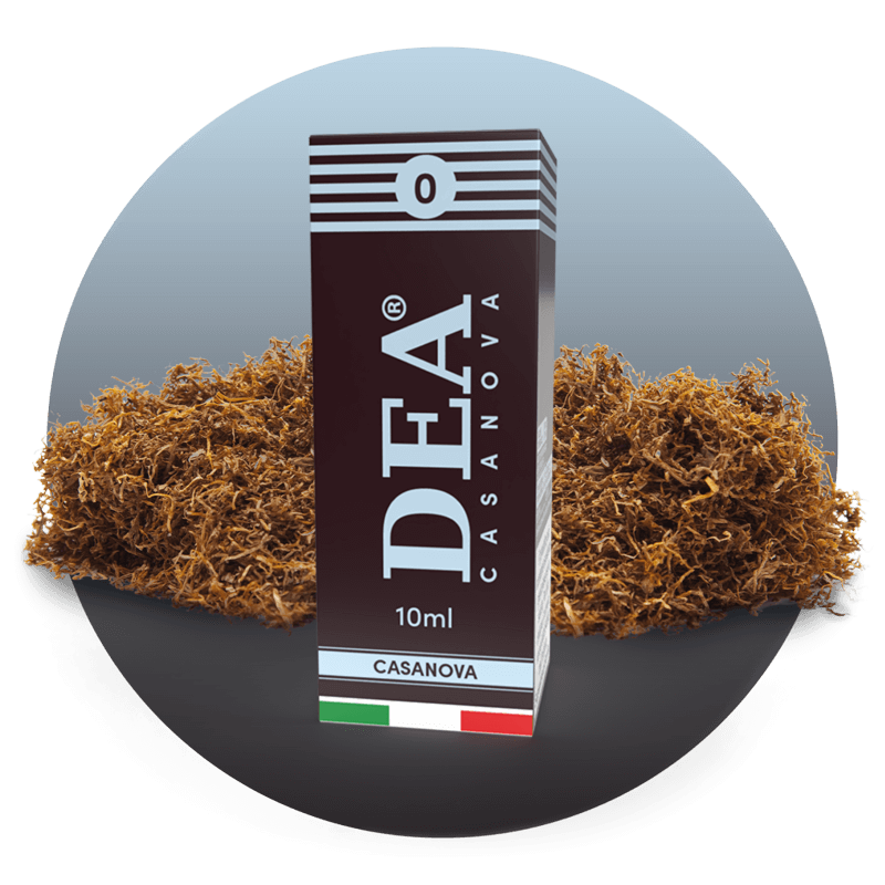Casanova liquido pronto 10ml senza nicotina DEA Flavor con mix di tabacchi trinciati italiani - Confezione e ingredienti - Negozio sigarette elettroniche MoarSvapo Fabriano