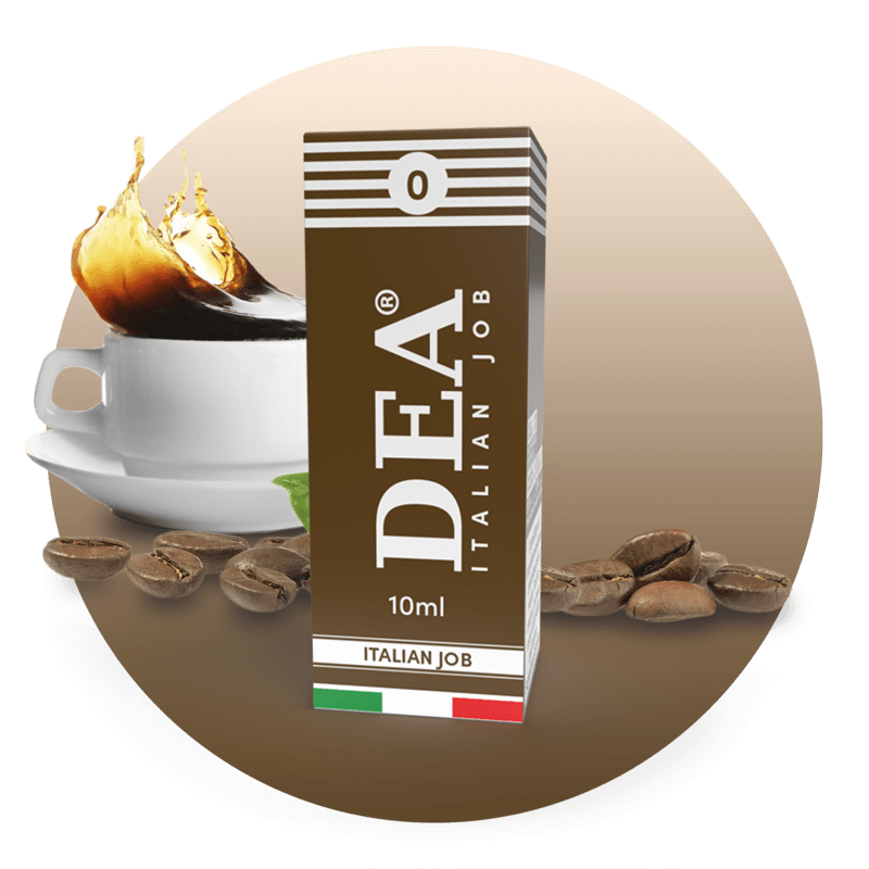 Italian Job liquido pronto 10ml senza nicotina DEA Flavor con caffè espresso - Confezione e ingredienti - Negozio sigarette elettroniche MoarSvapo Fabriano