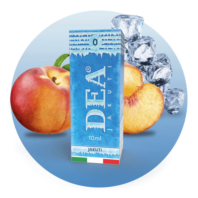 Jakuti liquido pronto 10ml senza nicotina DEA Flavor con pesca bianca e ghiaccio - Confezione e ingredienti - Negozio sigarette elettroniche MoarSvapo Fabriano