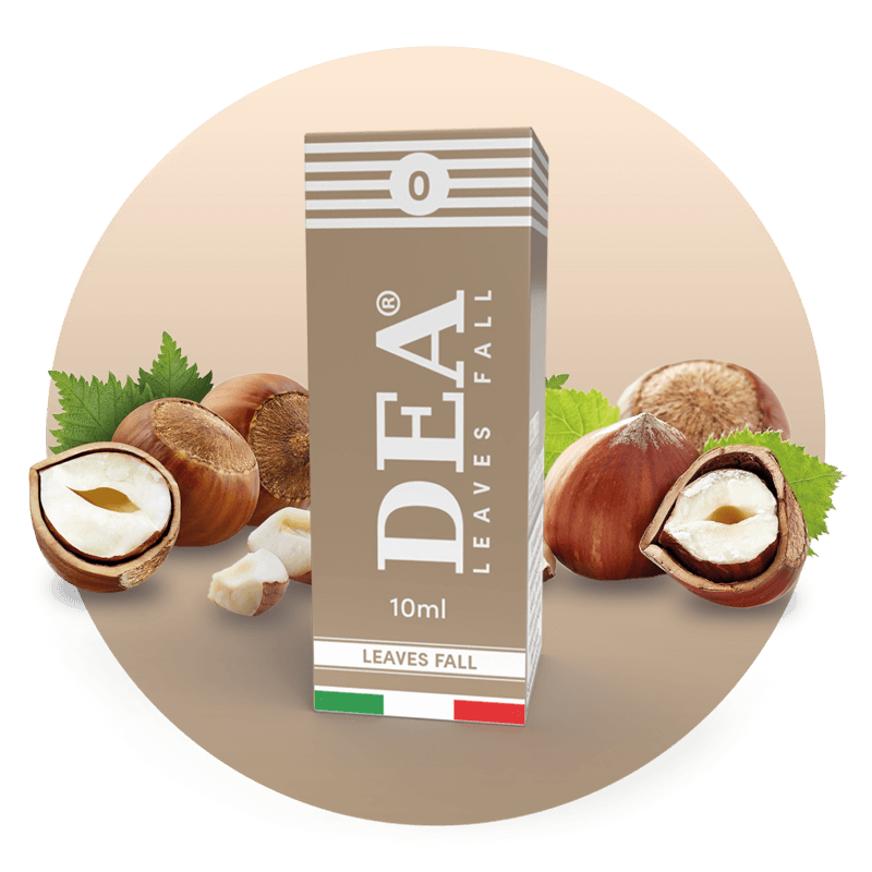 Leaves Fall liquido pronto 10ml senza nicotina DEA Flavor con nocciola piemontese - Confezione e ingredienti - Negozio sigarette elettroniche MoarSvapo Fabriano