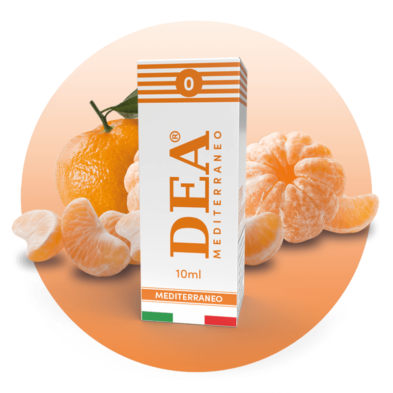 Mediterraneo liquido pronto 10ml senza nicotina DEA Flavor con mandarino e agrumi - Confezione e ingredienti - Negozio sigarette elettroniche MoarSvapo Fabriano