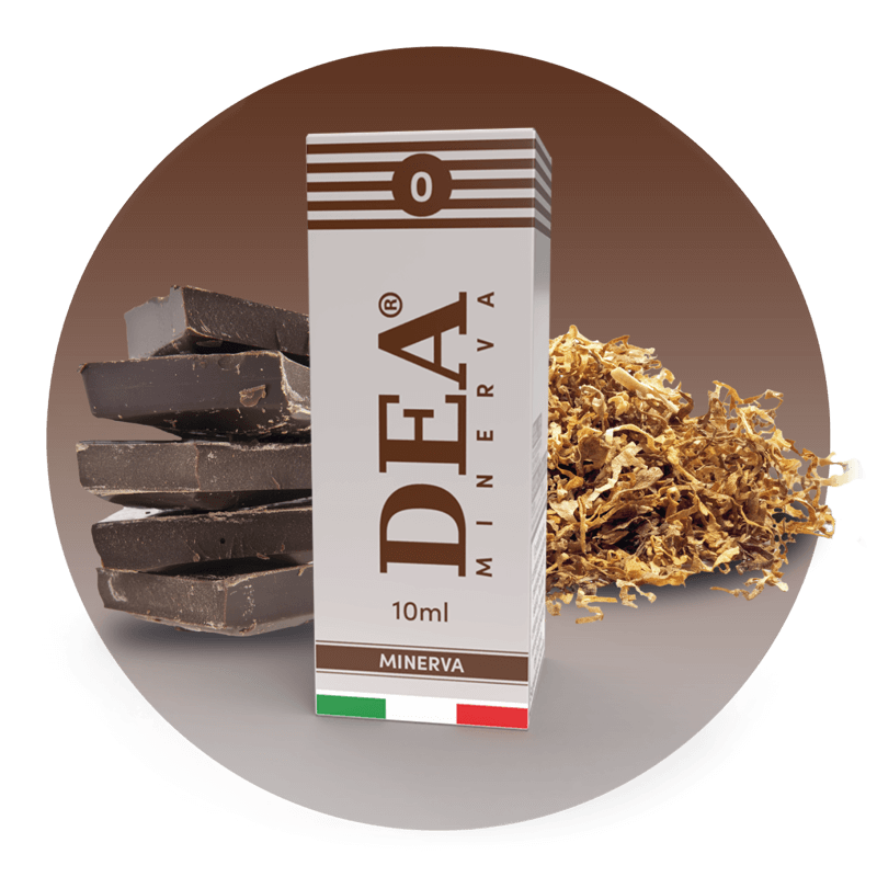 Minerva liquido pronto 10ml senza nicotina DEA Flavor con tabacco e cacao amaro - Confezione e ingredienti - Negozio sigarette elettroniche MoarSvapo Fabriano