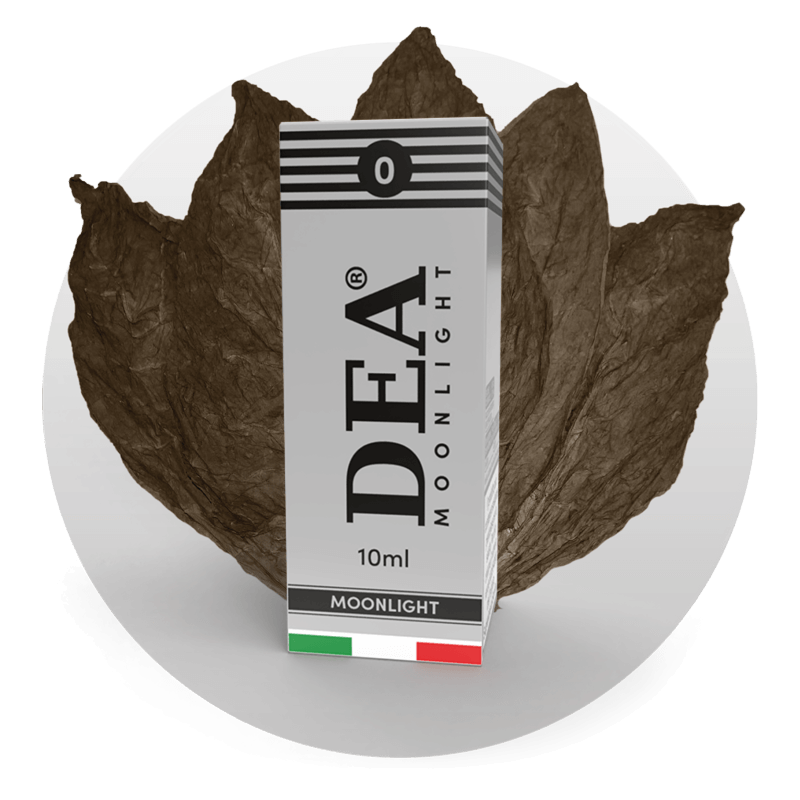 Moonlight liquido pronto 10ml senza nicotina DEA Flavor con tabacco nero intenso - Confezione e ingredienti - Negozio sigarette elettroniche MoarSvapo Fabriano