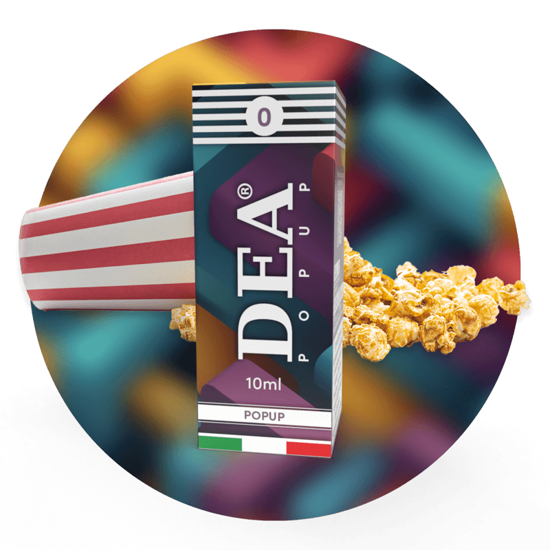 POPup liquido pronto 10ml senza nicotina DEA Flavor con popcorn e caramello - Confezione e ingredienti - Negozio sigarette elettroniche MoarSvapo Fabriano