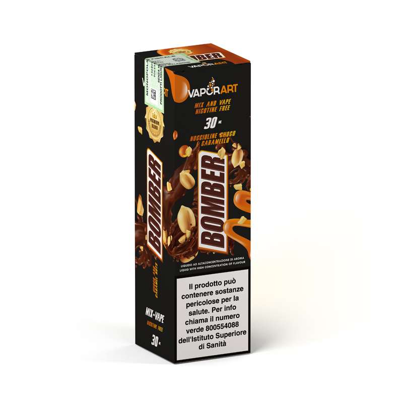 Confezione liquido Bomber 30ml – aroma cremoso e goloso Vaporart, dettaglio scatola MoarSvapo Fabriano
