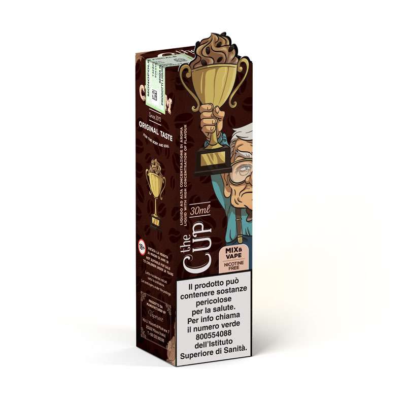 Confezione liquido The Cup 30ml – aroma cremoso al caffè Vaporart, dettaglio scatola MoarSvapo Fabriano