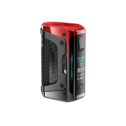 Geekvape Legend 5 Aegis vista laterale display TFT 200W box mod rossa e nera

