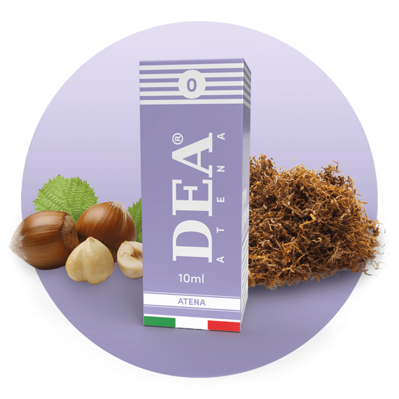 Atena liquido pronto 10ml senza nicotina DEA Flavor con tabacco Maryland e nocciola - Confezione e ingredienti - Negozio sigarette elettroniche MoarSvapo Fabriano
