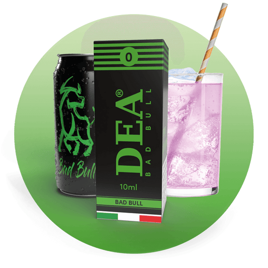 Bad Bull liquido pronto 10ml senza nicotina DEA Flavor con energy drink ghiacciato - Confezione e ingredienti - Negozio sigarette elettroniche MoarSvapo Fabriano
