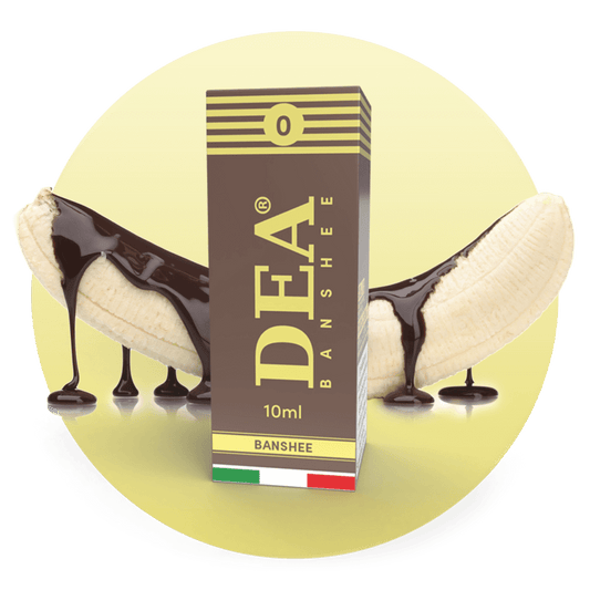 Banshee liquido pronto 10ml senza nicotina DEA Flavor con banana, cioccolato amaro e latte - Confezione e ingredienti - Negozio sigarette elettroniche MoarSvapo Fabriano
