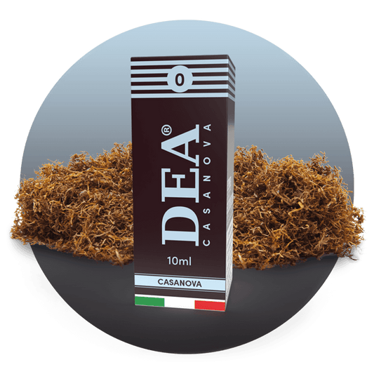 Casanova liquido pronto 10ml senza nicotina DEA Flavor con mix di tabacchi trinciati italiani - Confezione e ingredienti - Negozio sigarette elettroniche MoarSvapo Fabriano
