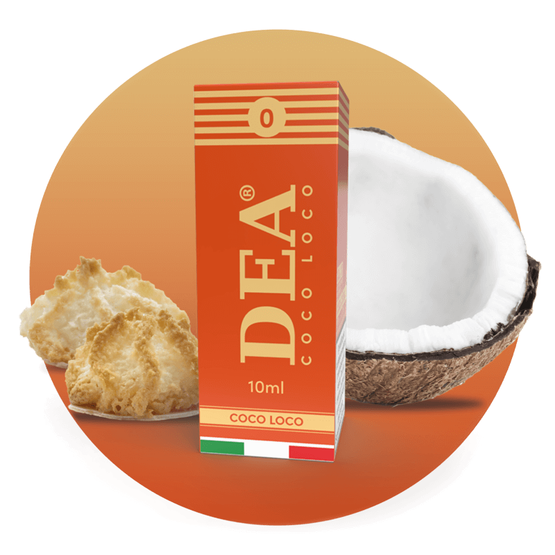 Coco Loco liquido pronto 10ml senza nicotina DEA Flavor con biscotto al cocco - Confezione e ingredienti - Negozio sigarette elettroniche MoarSvapo Fabriano

