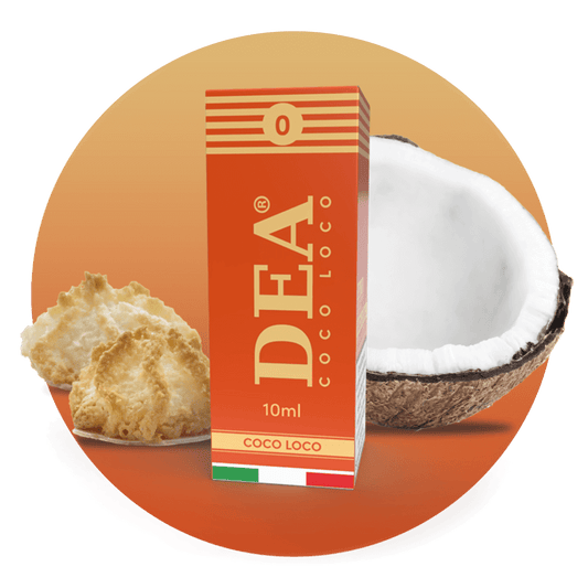 Coco Loco liquido pronto 10ml senza nicotina DEA Flavor con biscotto al cocco - Confezione e ingredienti - Negozio sigarette elettroniche MoarSvapo Fabriano
