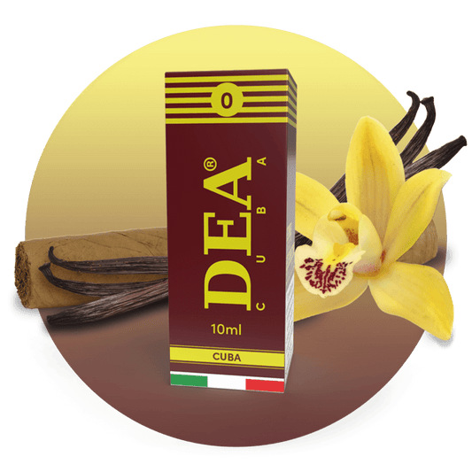 Cuba liquido pronto 10ml senza nicotina DEA Flavor con sigaro cubano e vaniglia del Madagascar - Confezione e ingredienti - Negozio sigarette elettroniche MoarSvapo