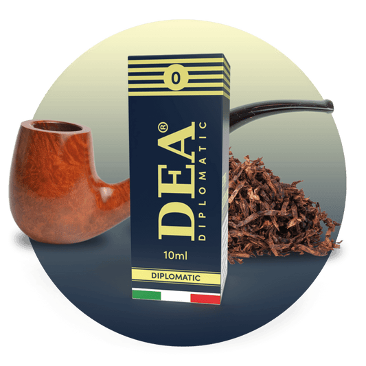Diplomatic liquido pronto 10ml senza nicotina DEA Flavor con tabacco scuro da pipa - Confezione e ingredienti - Negozio sigarette elettroniche MoarSvapo Fabriano
