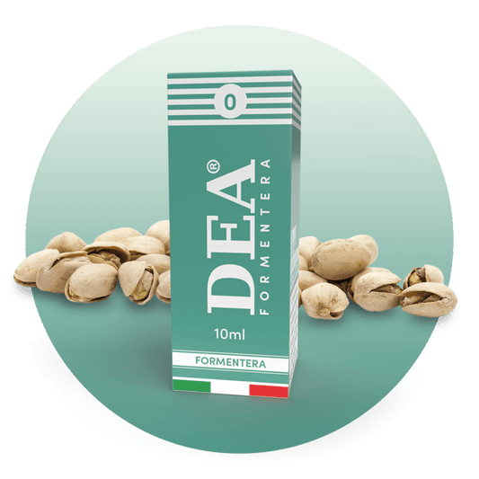 Formentera liquido pronto 10ml senza nicotina DEA Flavor con pistacchio e mandorle tostate - Confezione e ingredienti - Negozio sigarette elettroniche MoarSvapo Fabriano

