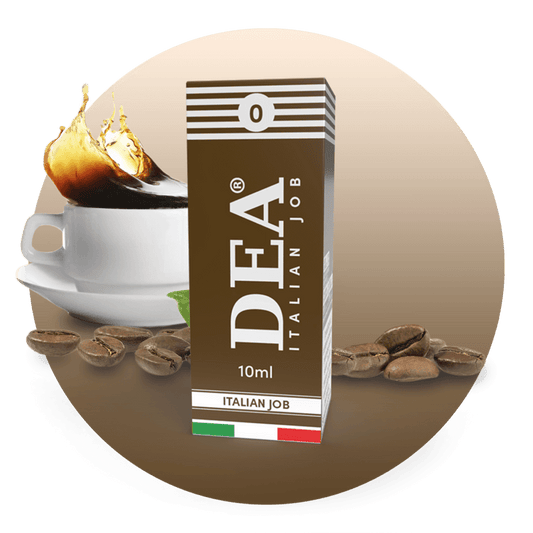 Italian Job liquido pronto 10ml senza nicotina DEA Flavor con caffè espresso - Confezione e ingredienti - Negozio sigarette elettroniche MoarSvapo Fabriano

