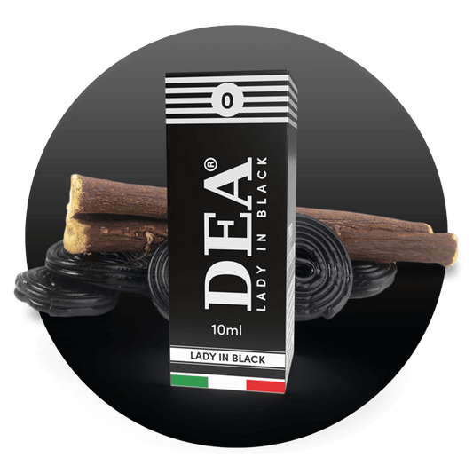 Lady in Black liquido pronto 10ml senza nicotina DEA Flavor con liquirizia pura - Confezione e ingredienti - Negozio sigarette elettroniche MoarSvapo Fabriano
