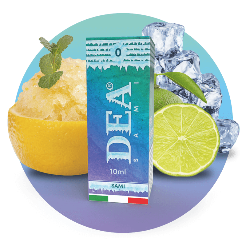 Sami liquido pronto 10ml senza nicotina DEA Flavor con lime e cedro ghiacciati - Confezione e ingredienti - Negozio sigarette elettroniche MoarSvapo Fabriano
