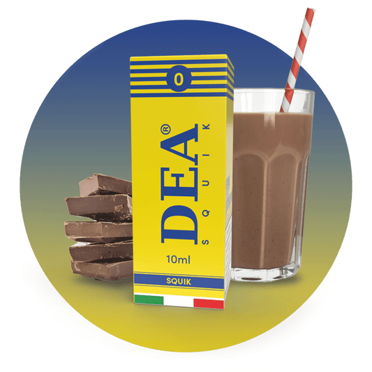 Squik liquido pronto 10ml senza nicotina DEA Flavor con cacao, latte e vaniglia - Confezione e ingredienti - Negozio sigarette elettroniche MoarSvapo Fabriano
