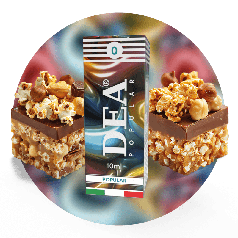 POPular liquido pronto 10ml senza nicotina DEA Flavor con cioccolato, popcorn, caramello e nocciola - Confezione e ingredienti - Negozio sigarette elettroniche MoarSvapo Fabriano
