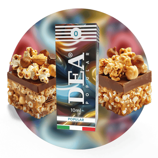 POPular liquido pronto 10ml senza nicotina DEA Flavor con cioccolato, popcorn, caramello e nocciola - Confezione e ingredienti - Negozio sigarette elettroniche MoarSvapo Fabriano
