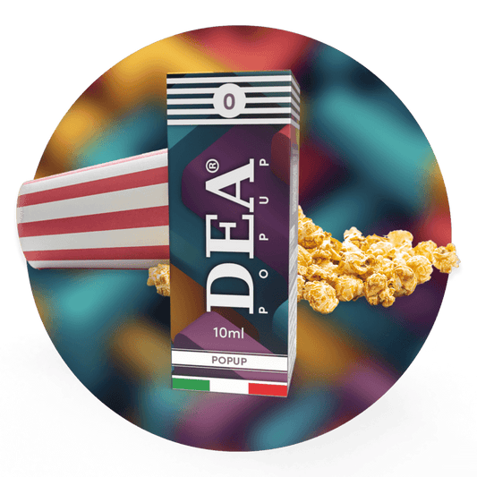 POPup liquido pronto 10ml senza nicotina DEA Flavor con popcorn e caramello - Confezione e ingredienti - Negozio sigarette elettroniche MoarSvapo Fabriano

