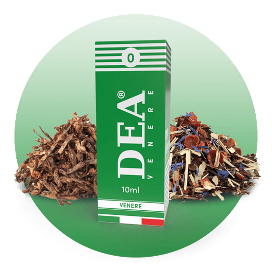 Venere liquido pronto 10ml senza nicotina DEA Flavor con tabacco secco e legnoso - Confezione e ingredienti - Negozio sigarette elettroniche MoarSvapo Fabriano
