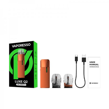 Vaporesso Luxe Q2 contenuto confezione accessori inclusi laccetto USB-C manuale Fabriano MoarSvapo