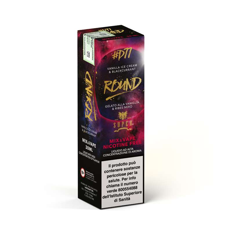 Confezione liquido Round 30ml – aroma rotondo e avvolgente Super Flavor, dettaglio scatola MoarSvapo Fabriano