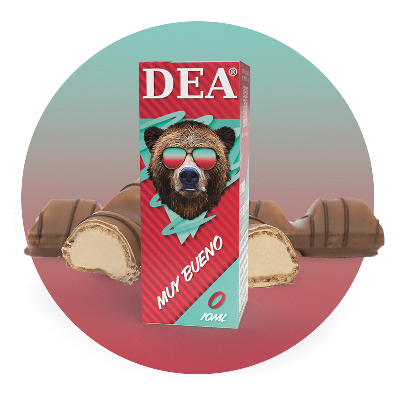 Muy Bueno liquido pronto 10ml senza nicotina DEA Flavor con wafer e crema di nocciola - Confezione e ingredienti - Negozio sigarette elettroniche MoarSvapo Fabriano