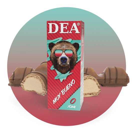 Muy Bueno liquido pronto 10ml senza nicotina DEA Flavor con wafer e crema di nocciola - Confezione e ingredienti - Negozio sigarette elettroniche MoarSvapo Fabriano