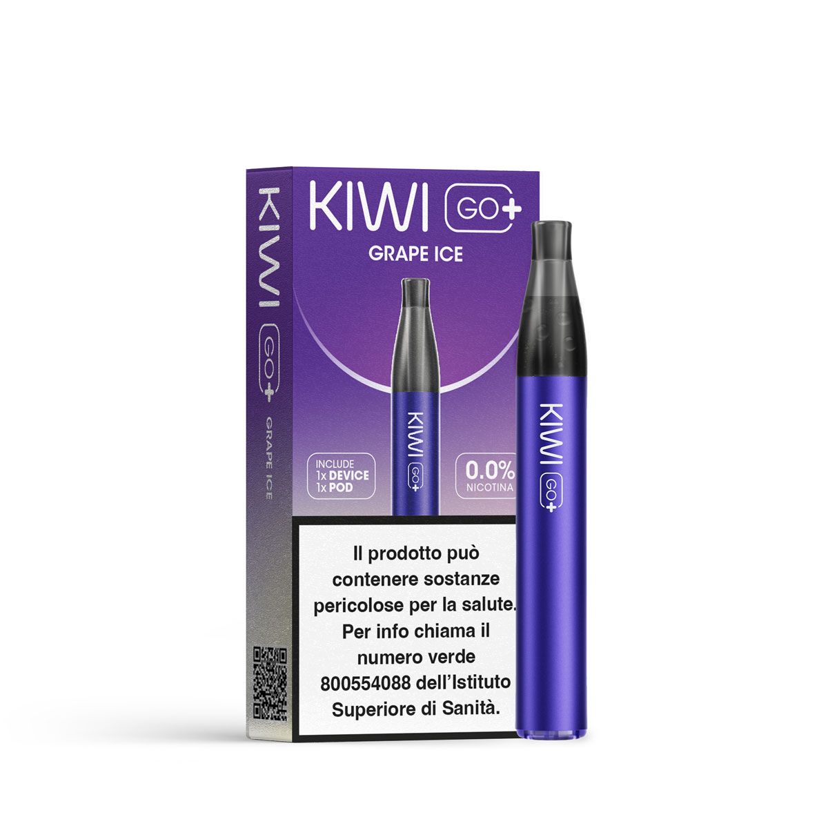 Kiwi Go+ Grape Ice – Sigaretta elettronica ricaricabile 500mAh con pod 2ml gusto uva ghiacciata senza nicotina
