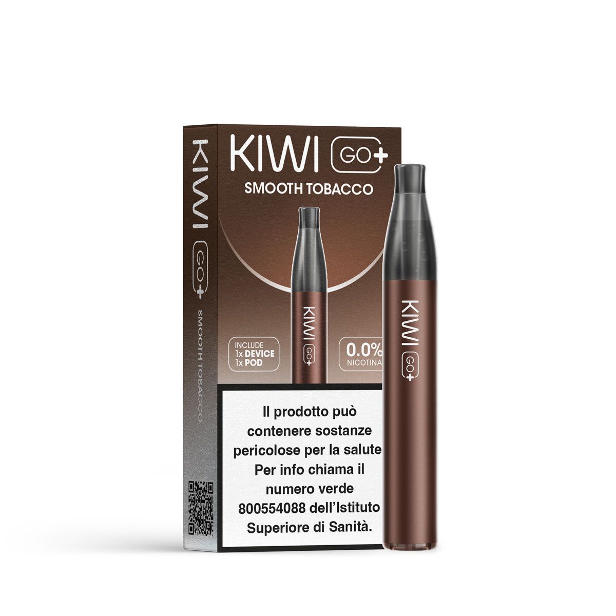 Kiwi Go+ Smooth Tobacco – Sigaretta elettronica ricaricabile 500mAh con pod 2ml gusto tabacco morbido senza nicotina

